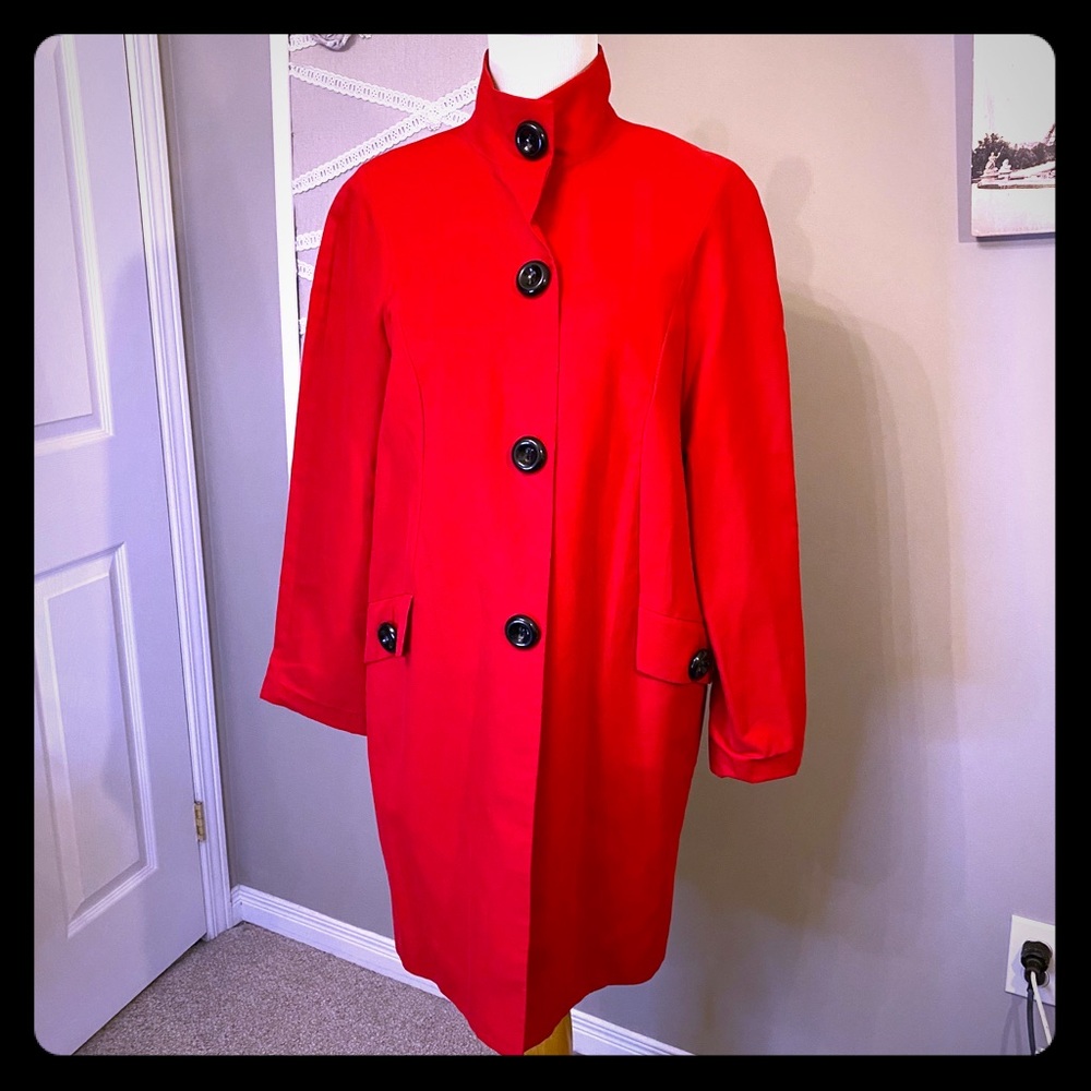 Anne Klein bright bright Red Trench Coat with oversized snap buttons